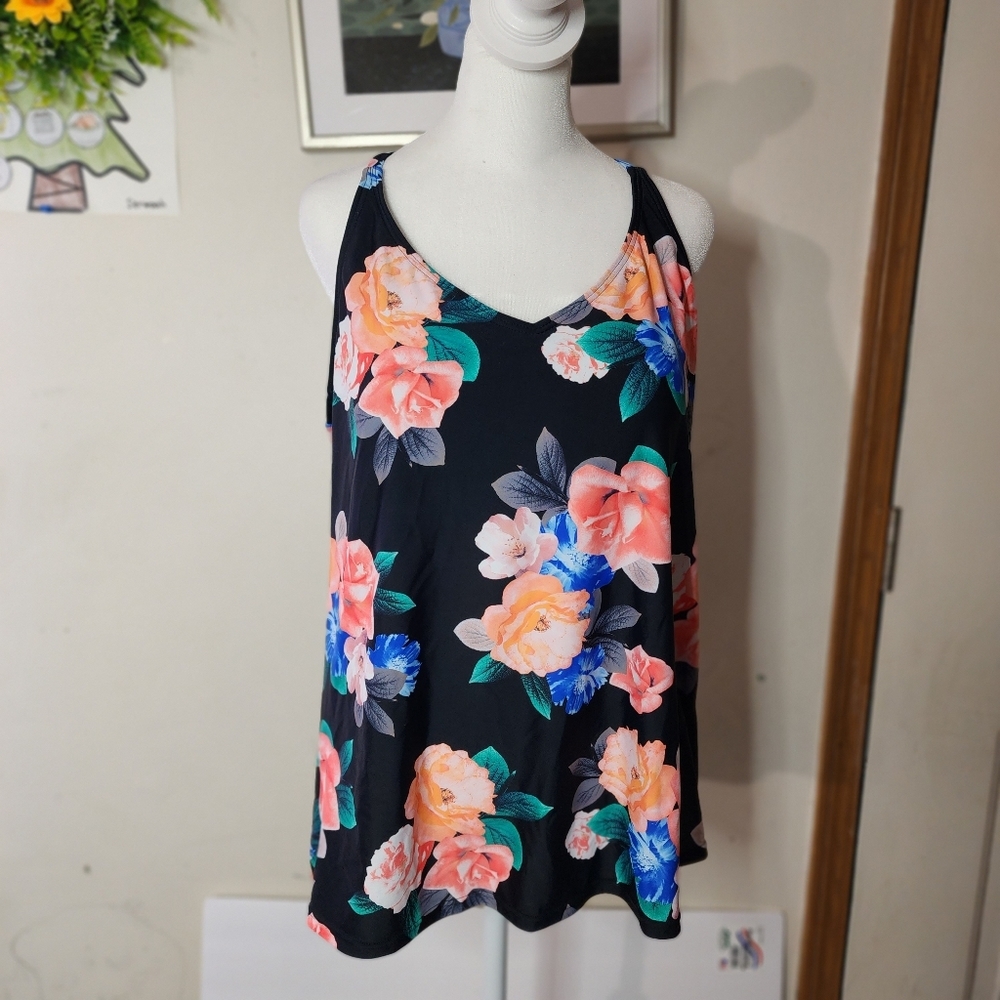 ISLAND ESCAPE Kaua Racerback Underwire Activewear Tankini Top Size 14